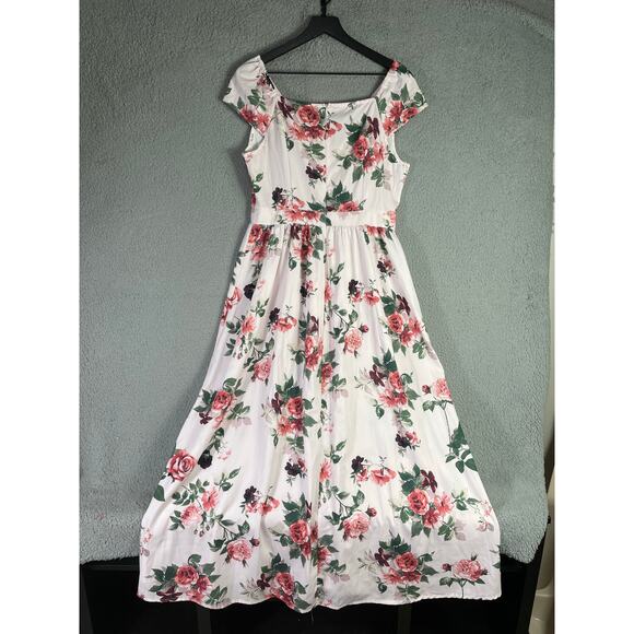 Hekka White Red Floral Wrap Maxi Dress Size L Flowy Romantic Cottagecore - Picture 8 of 10